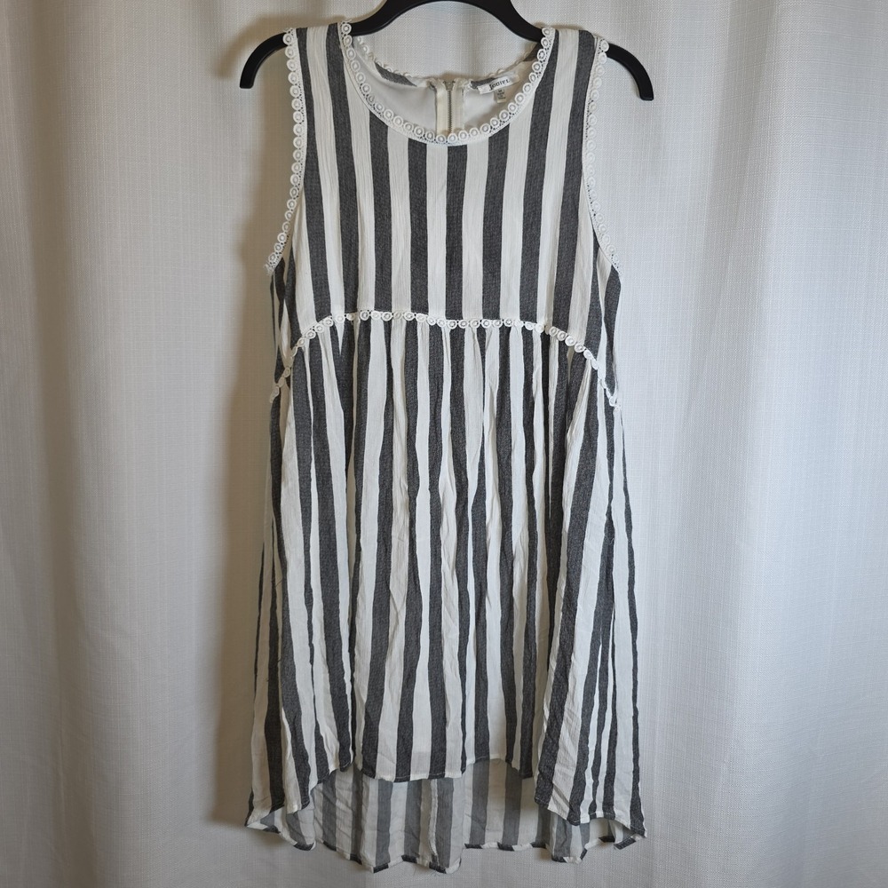 Jodifl Dress Women M  Blue Striped Shift Midi Zipper Sleeveless Lined